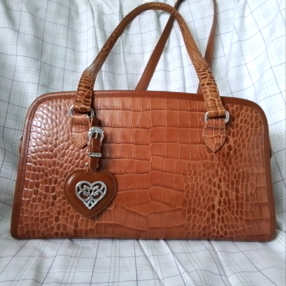 Brighton Brown Croc Embossed Long Double Handled Leather Shoulder Bag